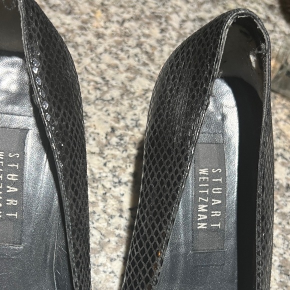 Stuart Weitzman womens Sz 9 black faux snakeskin fabric block heel pumps Vtg - Picture 3 of 13